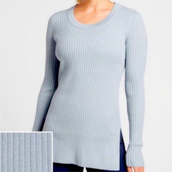 Athleta Glacial Blue Lincoln Park Ribbed Crew Neck XXS Side Slit Sweater 2020 - Picture 4 of 12